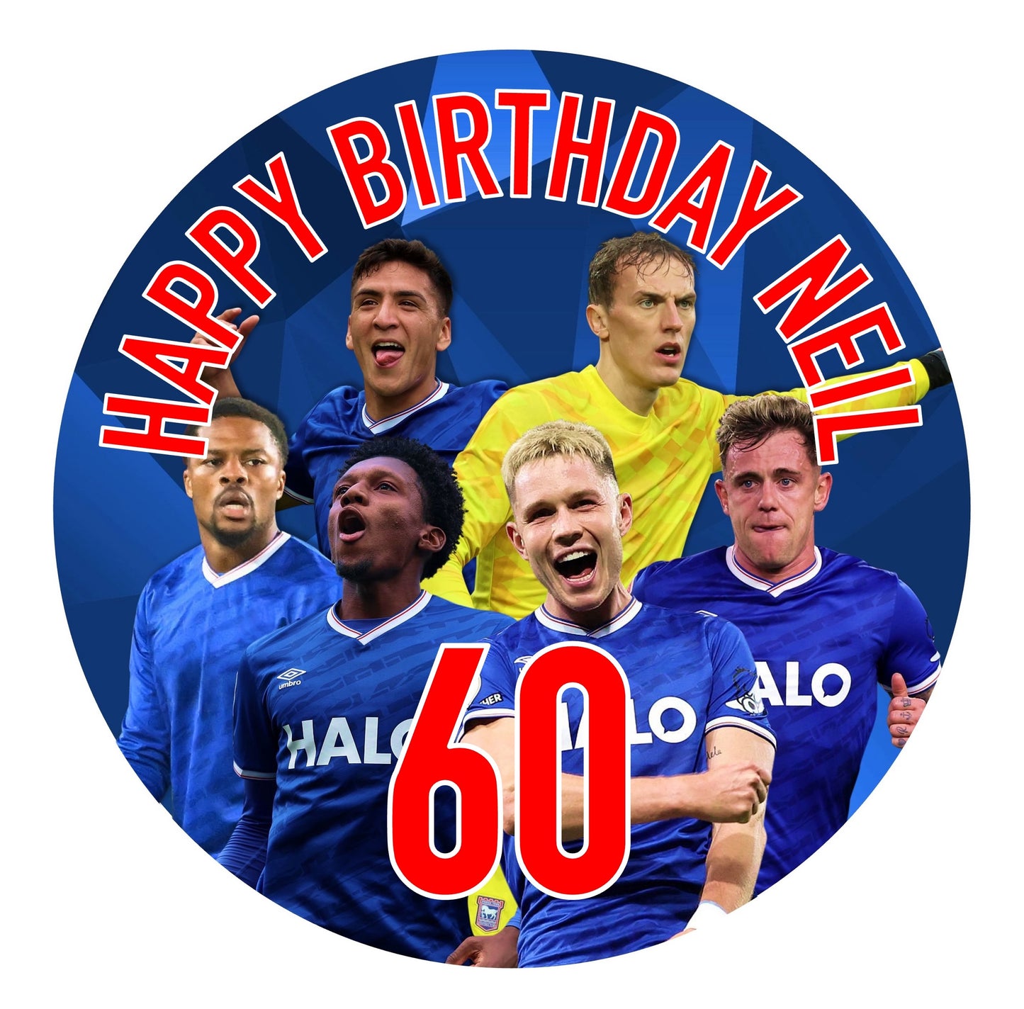 Ipswich Football 7.5 Inch Football Cake Topper Town Icing Sheet Wafer Card