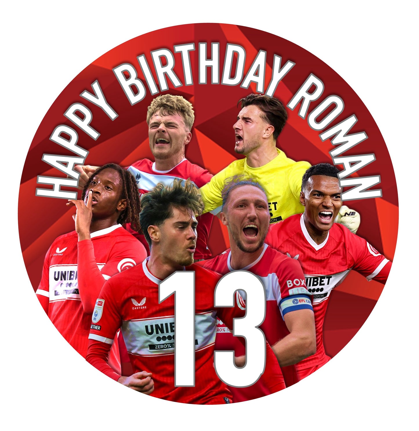 Middlesbrough Football 7.5 Inch Football Cake Topper Boro Icing Sheet Wafer Card