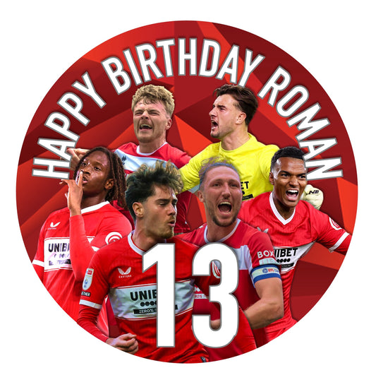 Middlesbrough Football 7.5 Inch Football Cake Topper Boro Icing Sheet Wafer Card